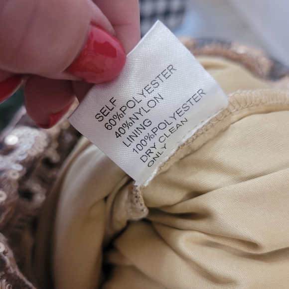 New Tadashi Shoji Taupe Sequin Lace Sheath Midi Dress Size 12 P Petite Sleevless - Picture 9 of 9